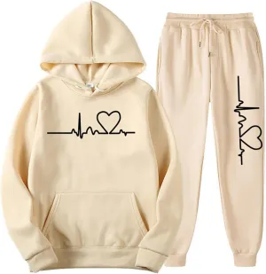 Lastesso 2 Piece Workout Sets for Women Flex-to-go Jogging Suits Heart Print Tracksuit Lightweight Sweatsuits Soft Colthes