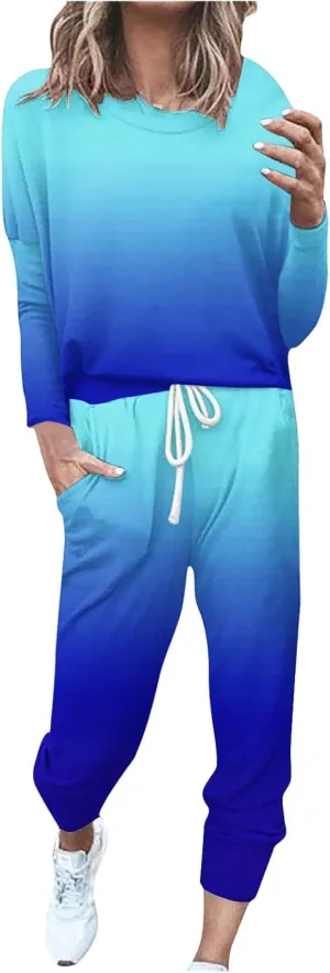 Lastesso Sweatsuit Set for Women Trendy Gradient Color Track Suit Sets 2 Piece Loose Size Sports Going Out Sweatshirt Outfits