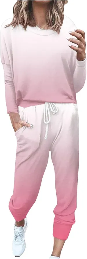 Lastesso Sweatsuit Set for Women Trendy Gradient Color Track Suit Sets 2 Piece Loose Size Sports Going Out Sweatshirt Outfits