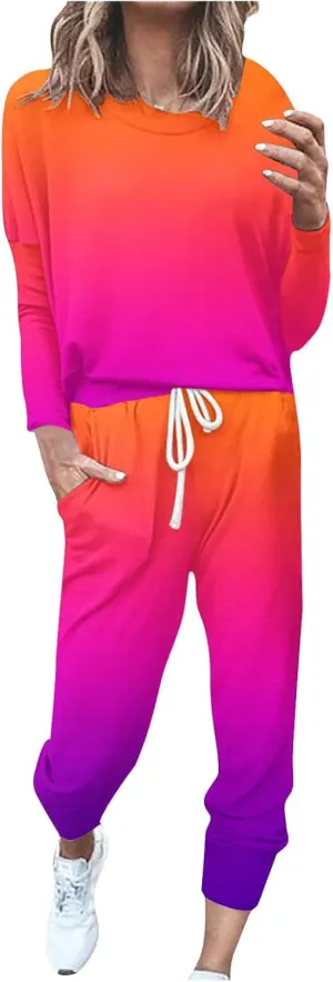 Lastesso Sweatsuit Set for Women Trendy Gradient Color Track Suit Sets 2 Piece Loose Size Sports Going Out Sweatshirt Outfits