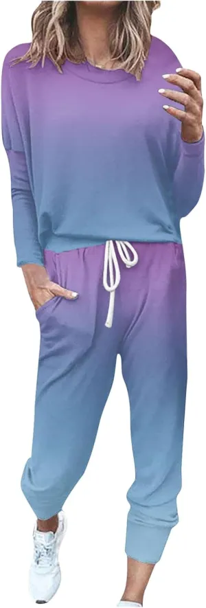 Lastesso Sweatsuit Set for Women Trendy Gradient Color Track Suit Sets 2 Piece Loose Size Sports Going Out Sweatshirt Outfits