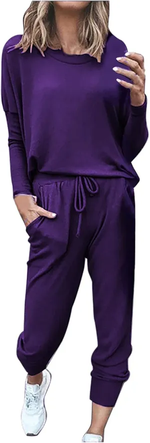 Lastesso Womens 2 Piece Sweatsuits Set Lightweight Loungewear Crewneck Loose Pullover Cozy Active Jogger Pants Soft Tracksuit