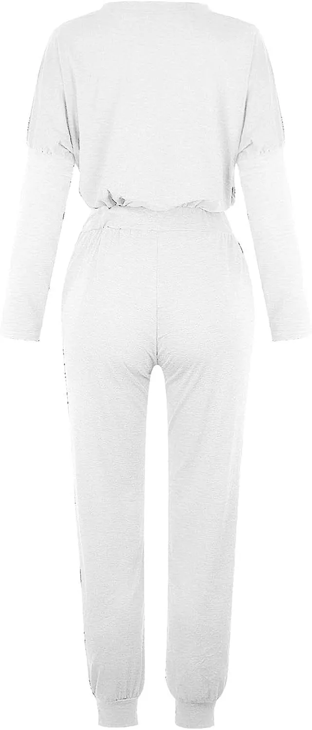 Lastesso Womens 2 Piece Sweatsuits Set Lightweight Loungewear Crewneck Loose Pullover Cozy Active Jogger Pants Soft Tracksuit