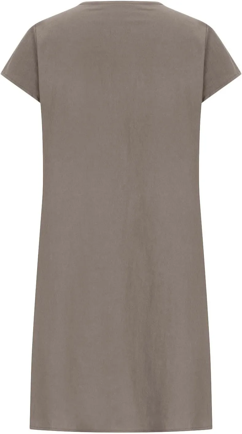 Linen Dress for Women Summer Pleated a Line Travel Sundress Crewneck Short Sleeve Dresses Vacation Casual Dress 2025