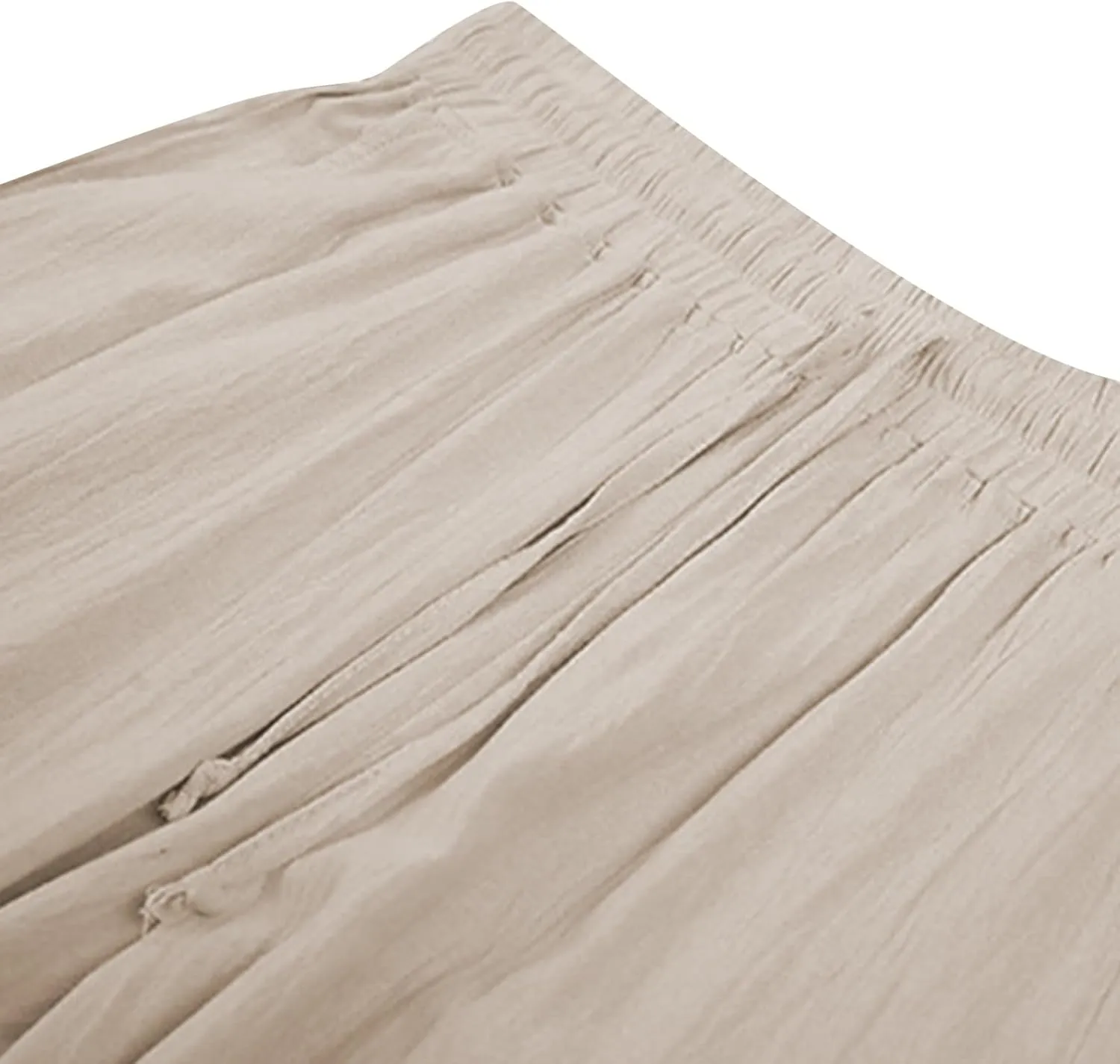Linen Pants for Men Elastic Waist Drawstring Straight Leg Pants Casual Summer Beach Trousers Multi Pockets