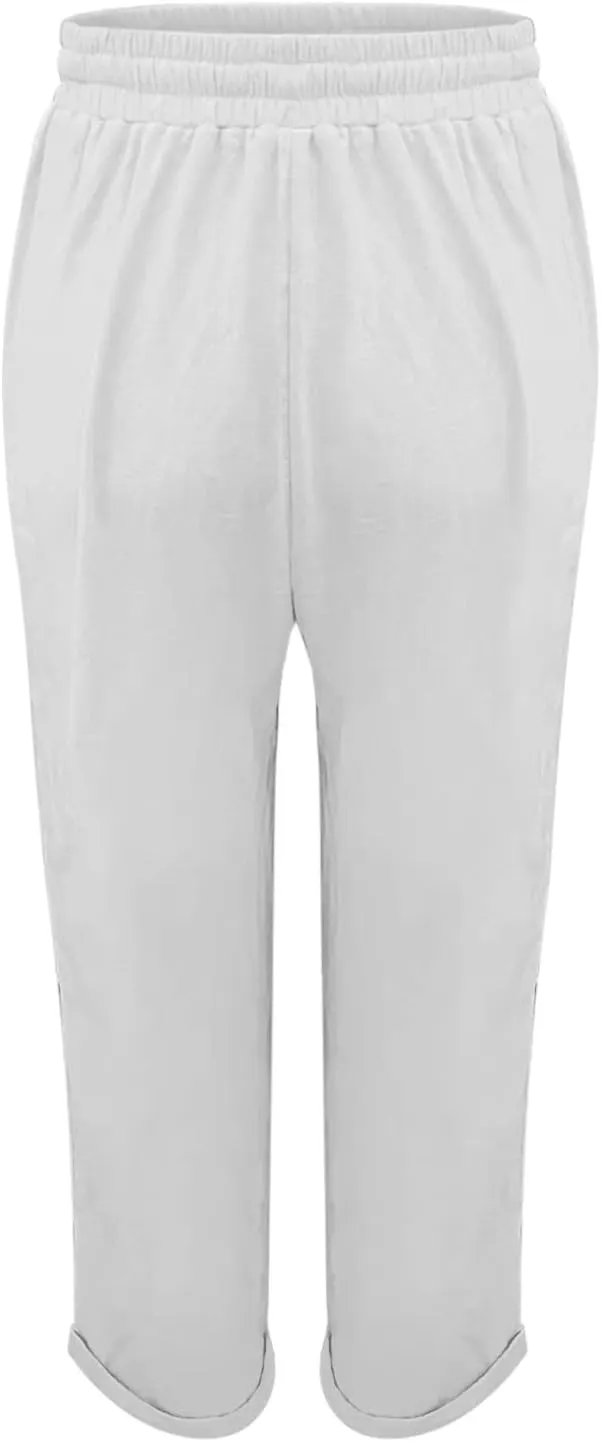 Linen Pants Women Drawstring Waist Elastic Cuffed Everyday Week Pants Lightweight Casual Summer Beach Yoga Trousers