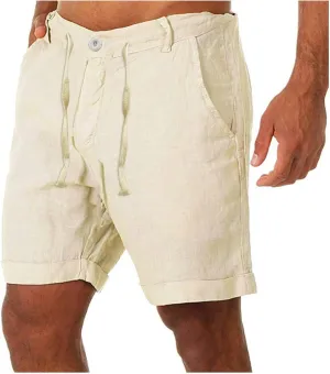Linen Shorts for Men,Summer Breathable Loose Casual Lace Up Beach Vacation Shorts for Men Board Shorts Swim Shorts