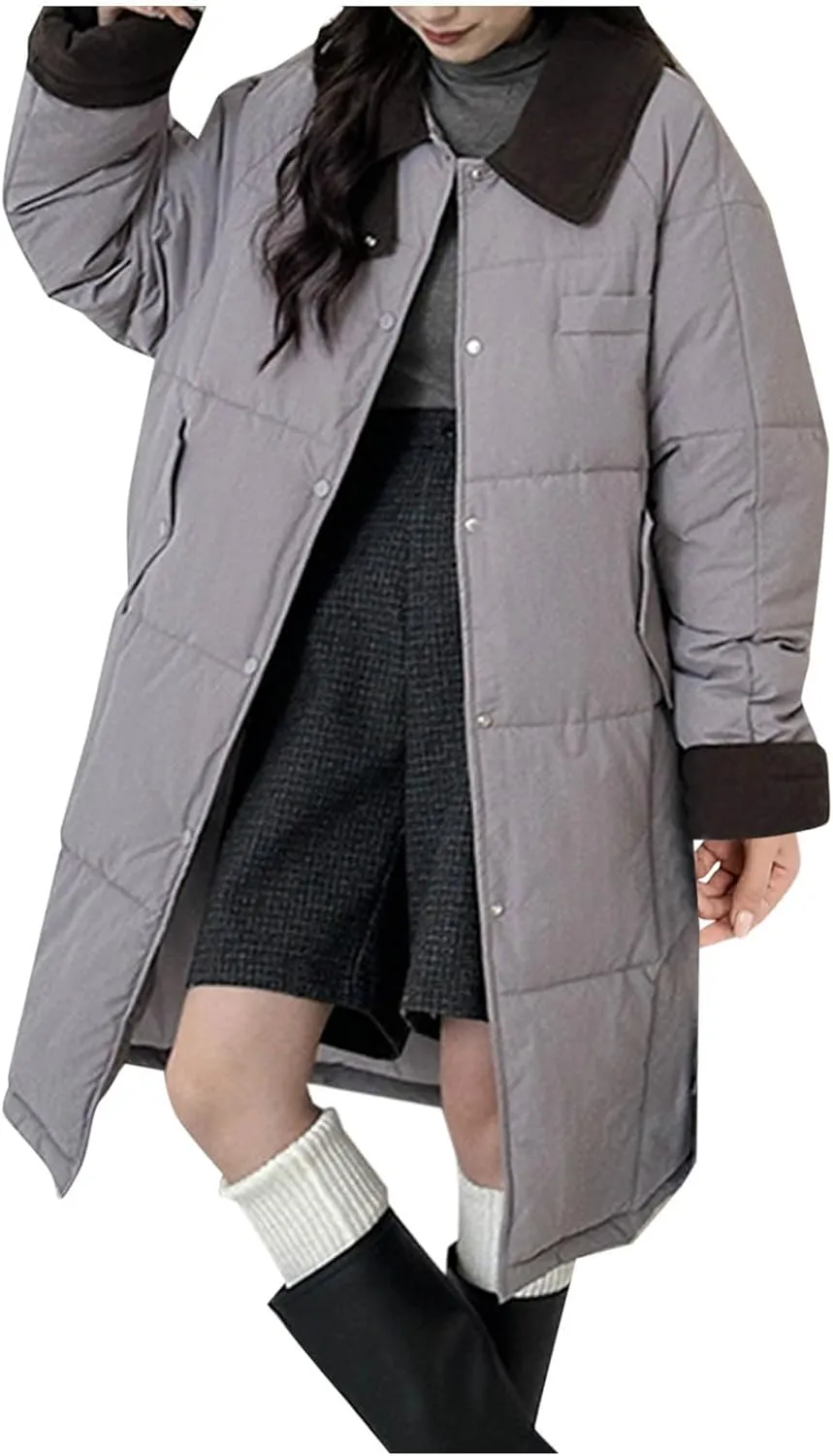 Long Winter Quilted Coats for Women Thicken Padded Down Jackets Chunky Plus Size Parka Puffer Jackets Trench Coat