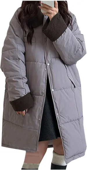 Long Winter Quilted Coats for Women Thicken Padded Down Jackets Chunky Plus Size Parka Puffer Jackets Trench Coat