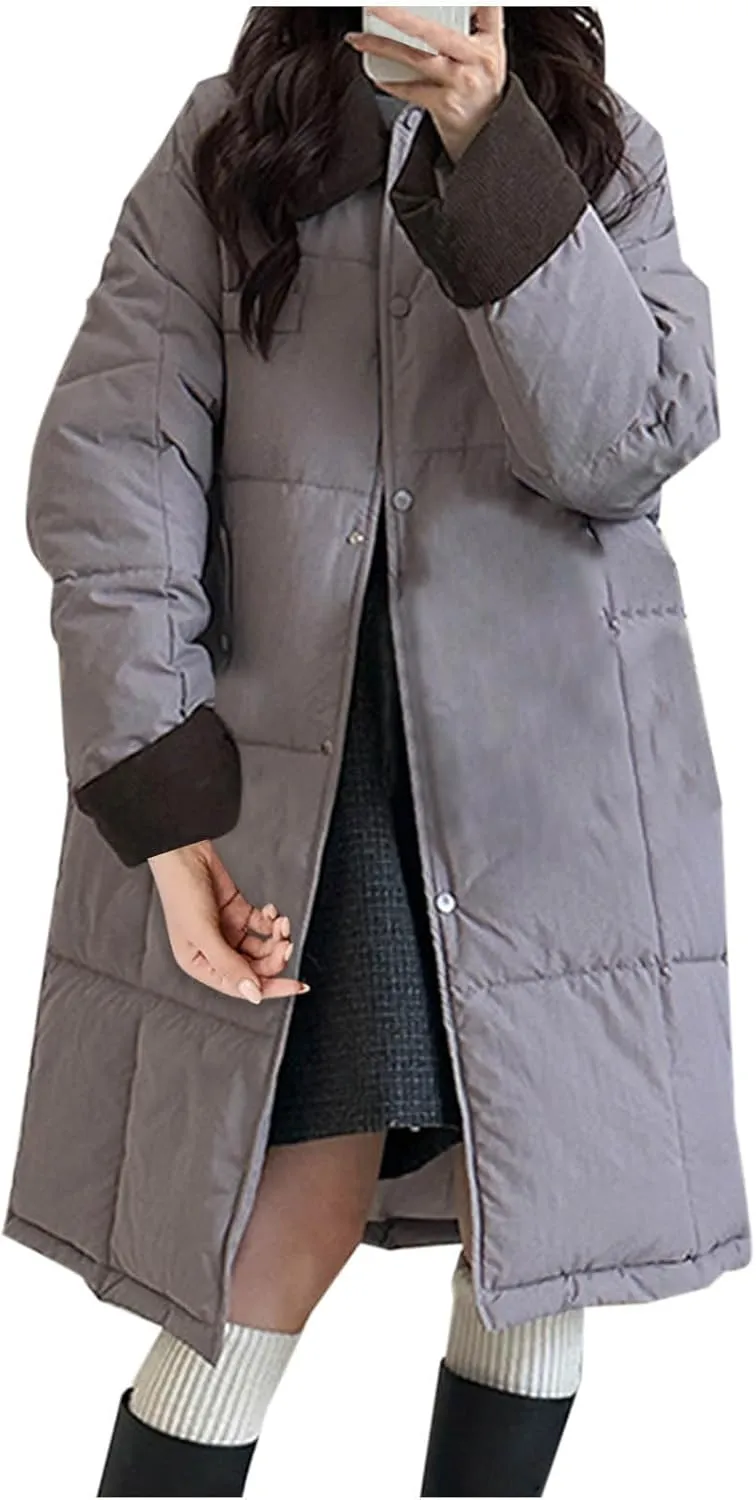 Long Winter Quilted Coats for Women Thicken Padded Down Jackets Chunky Plus Size Parka Puffer Jackets Trench Coat