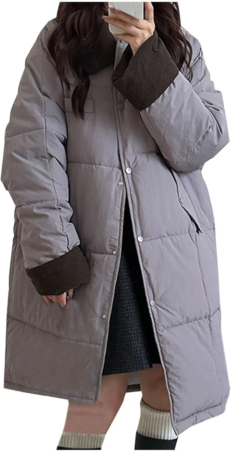 Long Winter Quilted Coats for Women Thicken Padded Down Jackets Chunky Plus Size Parka Puffer Jackets Trench Coat