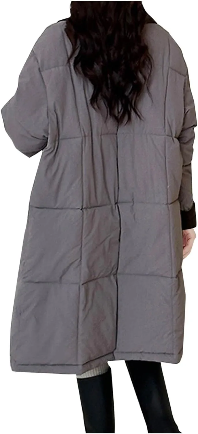 Long Winter Quilted Coats for Women Thicken Padded Down Jackets Chunky Plus Size Parka Puffer Jackets Trench Coat