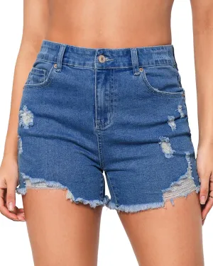 LookbookStore Jean Shorts for Women High Waisted Distressed Frayed Raw Hem Ripped Stretchy Denim Shorts with Pockets