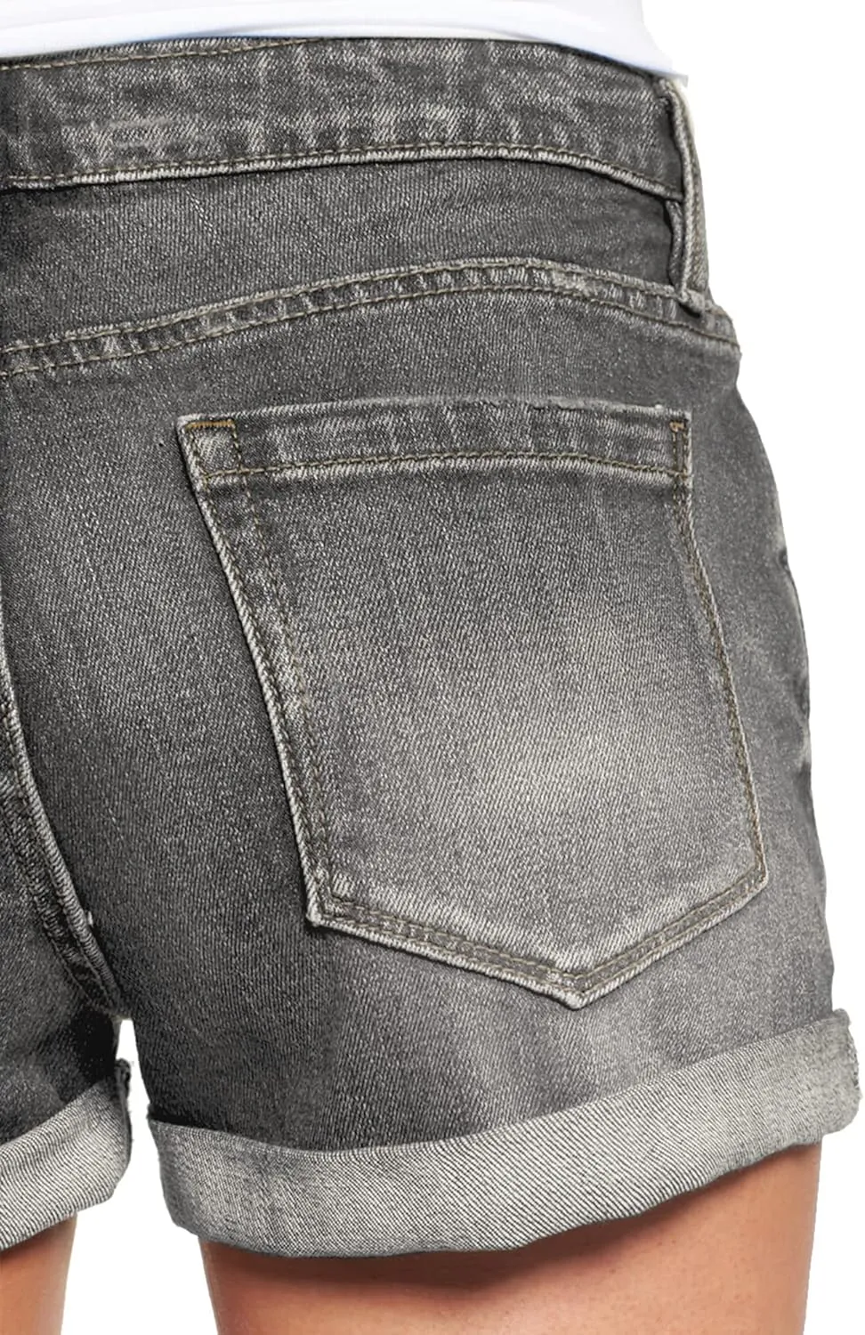 LookbookStore Women's High Waisted Rolled Hem Distressed Jeans Ripped Denim Shorts