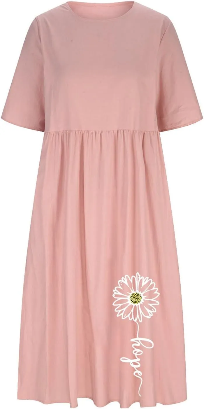 Loose Summer Cotton Linen Dress for Women Ruffle Hem Casual Dress 2025 Short Sleeve Cut Out Flowy Swing Long Dress