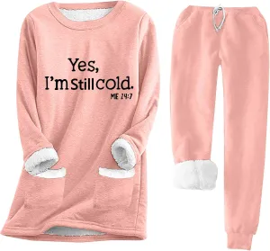 Lounge Sets for Women 2 Piece Fleece Lined Pajamas Winter Warm Long Sleeve Sweatshirts Matching Plush Pants Sweat Set