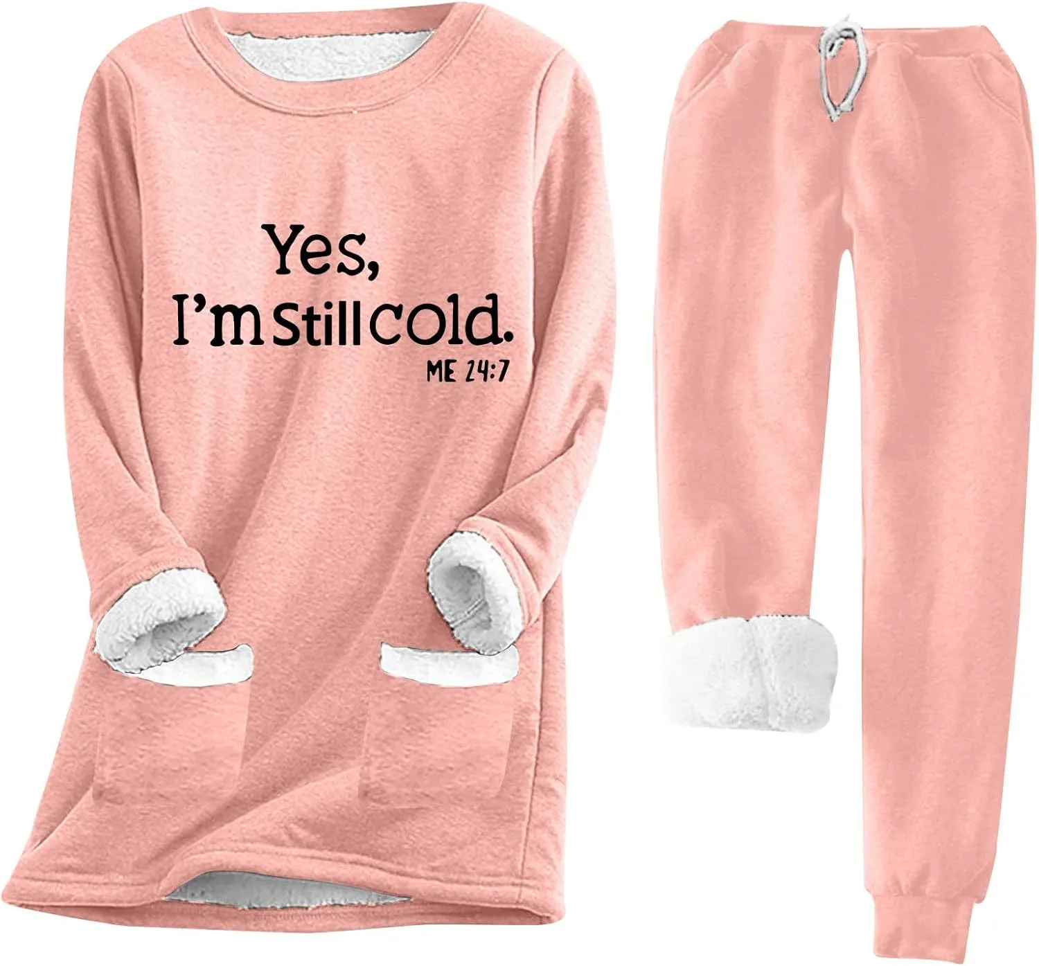 Lounge Sets for Women 2 Piece Fleece Lined Pajamas Winter Warm Long Sleeve Sweatshirts Matching Plush Pants Sweat Set