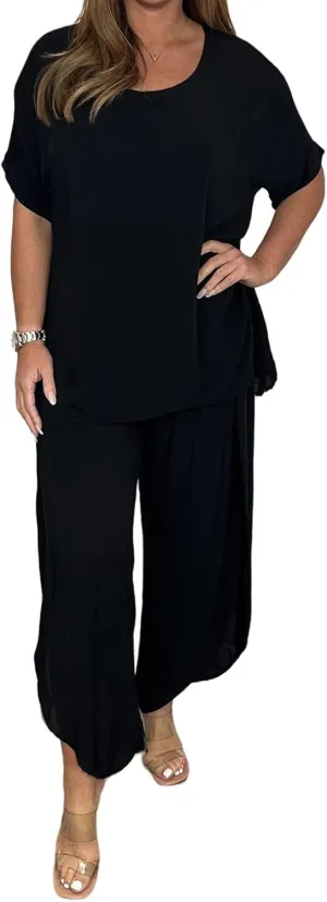 Lounge Sets for Women Short Sleeve Tops and Long Pants Casual Loose Cotton Linen 2 Piece Soft Comfy Pajamas Outfits