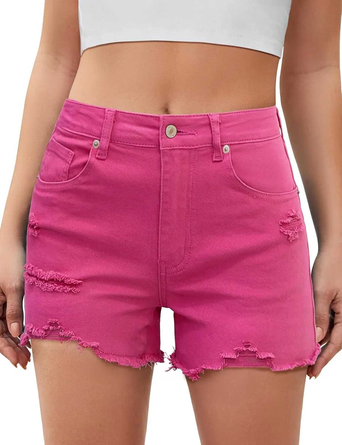 luvamia Jean Shorts for Women High Waisted Trendy Summer Casual Ripped Cutoff Stretchy Distressed Denim Shorts Jorts
