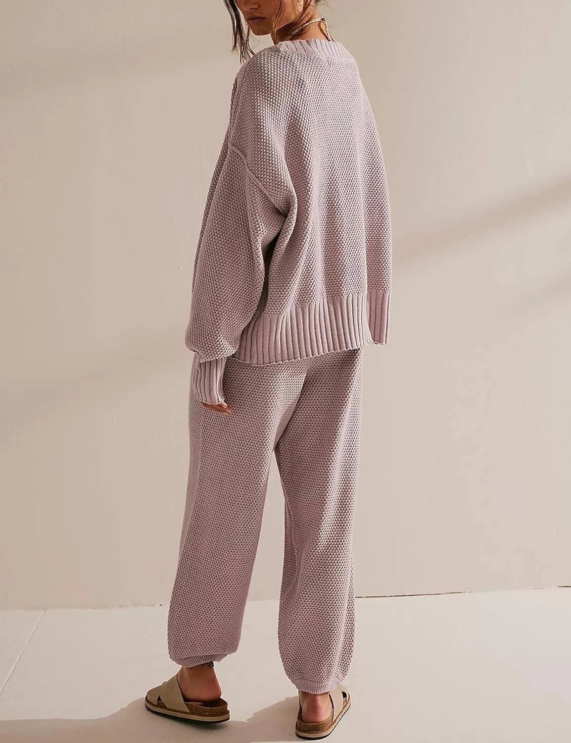 Matching Lounge Sets for Women Waffle Knit Cardigan and High Waist Pants Sets Casual Loungewear Sweater Sets Fall