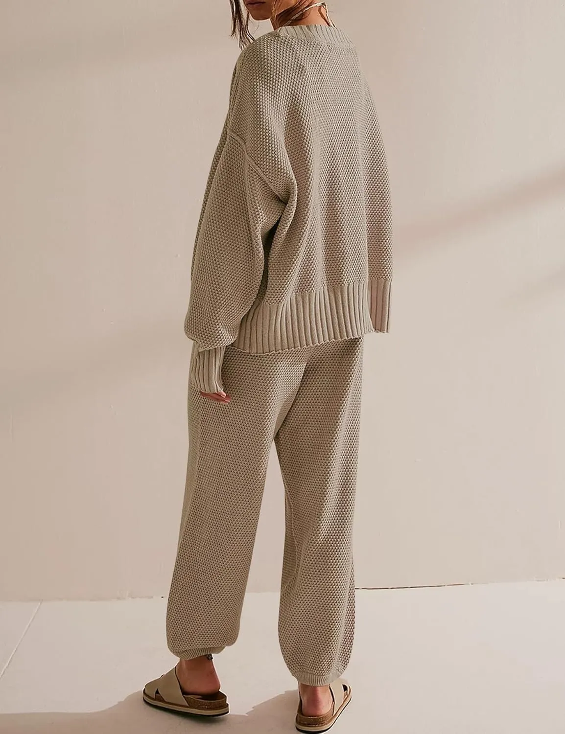 Matching Lounge Sets for Women Waffle Knit Cardigan and High Waist Pants Sets Casual Loungewear Sweater Sets Fall