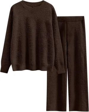 Matching Sets Women Clothing Fuzzy Fleece Pajama Set for Women 2 Piece Winter Lounge Sets
