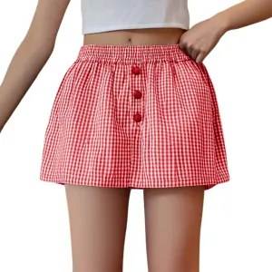 Maxi Skirts for Women Short High Elastic Waist Button Casual Plaid Loose Fit Y2K Mini Skirts Trendy Clothes