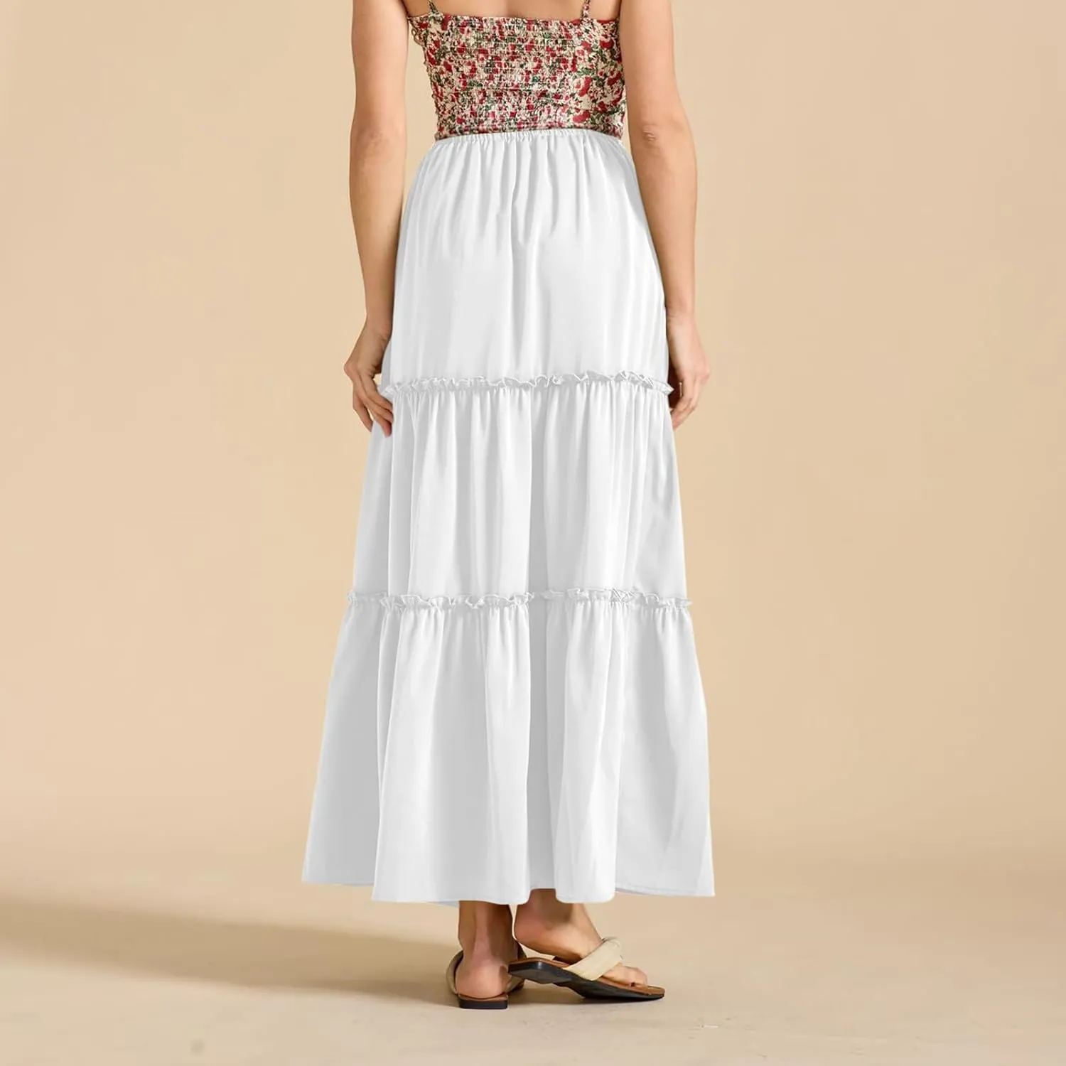 Maxi Skirts for Women Tiered Long Skirts Pleated A Line Adjustable Elastic Waist with Drawstring Flowy Long Graduation Skirt