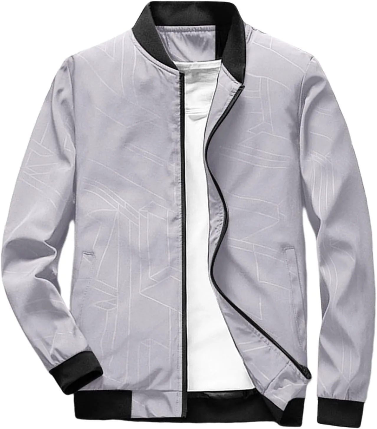 Men s Bomber Jacket Lightweight Casual Stylish Spring Fall Windbreaker Zip Up Outwear Coat with Zipper Pockets