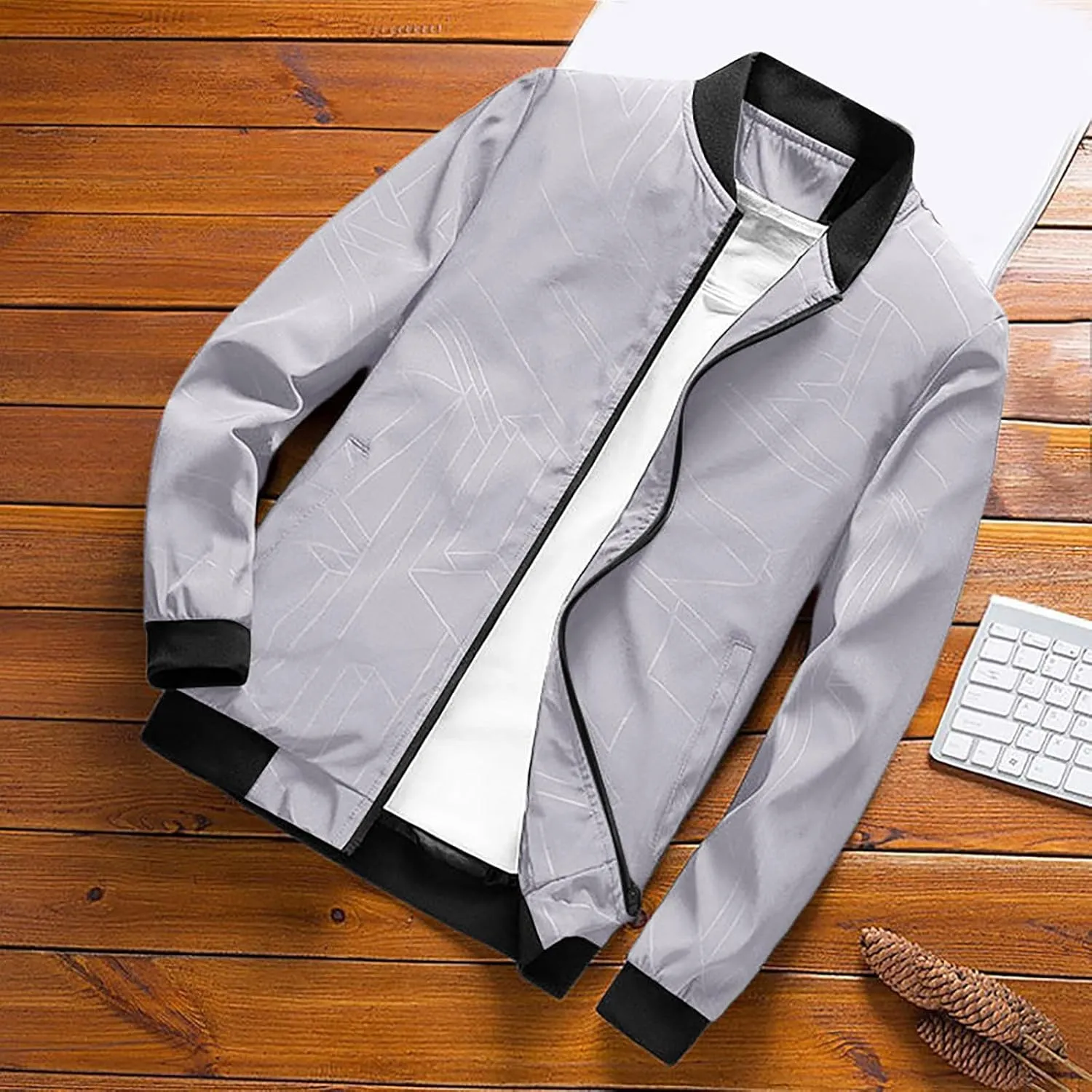 Men s Bomber Jacket Lightweight Casual Stylish Spring Fall Windbreaker Zip Up Outwear Coat with Zipper Pockets