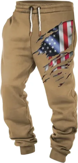 Men's Baggy Sweatpants Casual Drawstring Elastic Waist Aztec Sports Pocket Flag Graphic Street Cuffed Joggers Pants