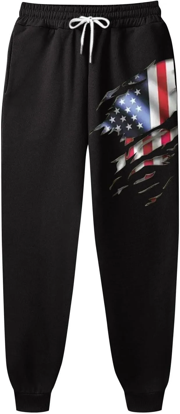 Men's Baggy Sweatpants Casual Drawstring Elastic Waist Aztec Sports Pocket Flag Graphic Street Cuffed Joggers Pants