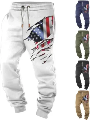 Men's Baggy Sweatpants Casual Drawstring Elastic Waist Aztec Sports Pocket Flag Graphic Street Cuffed Joggers Pants