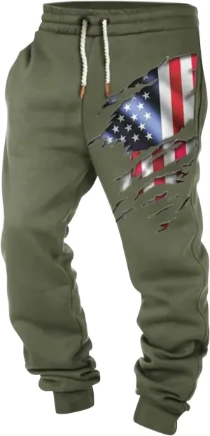 Men's Baggy Sweatpants Casual Drawstring Elastic Waist Aztec Sports Pocket Flag Graphic Street Cuffed Joggers Pants