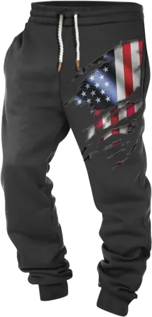 Men's Baggy Sweatpants Casual Drawstring Elastic Waist Aztec Sports Pocket Flag Graphic Street Cuffed Joggers Pants