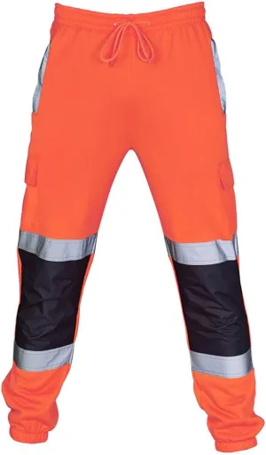 Mens Casual Cargo Pants Hi Vis Viz Reflective Overalls High Visibility Safe Work Pants Outdoor Hiking Trousers Big and Tall
