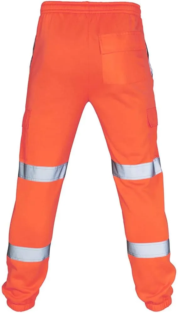 Mens Casual Cargo Pants Hi Vis Viz Reflective Overalls High Visibility Safe Work Pants Outdoor Hiking Trousers Big and Tall