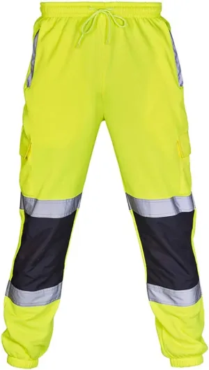 Mens Casual Cargo Pants Hi Vis Viz Reflective Overalls High Visibility Safe Work Pants Outdoor Hiking Trousers Big and Tall