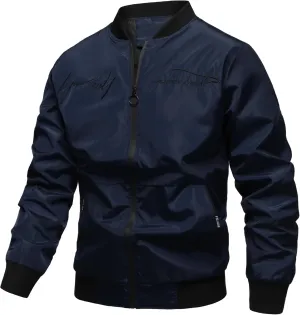 Mens Casual Coat Jacket, Long Sleeve Embroidered Bomber Jacket with Zipper, Anorak Windbreaker with Pockets