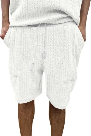 Mens Casual Jacquard Lounge Shorts Drawstring Elastic Waist Summer Waffle Textured Workout Jogging Beach Sweat Shorts