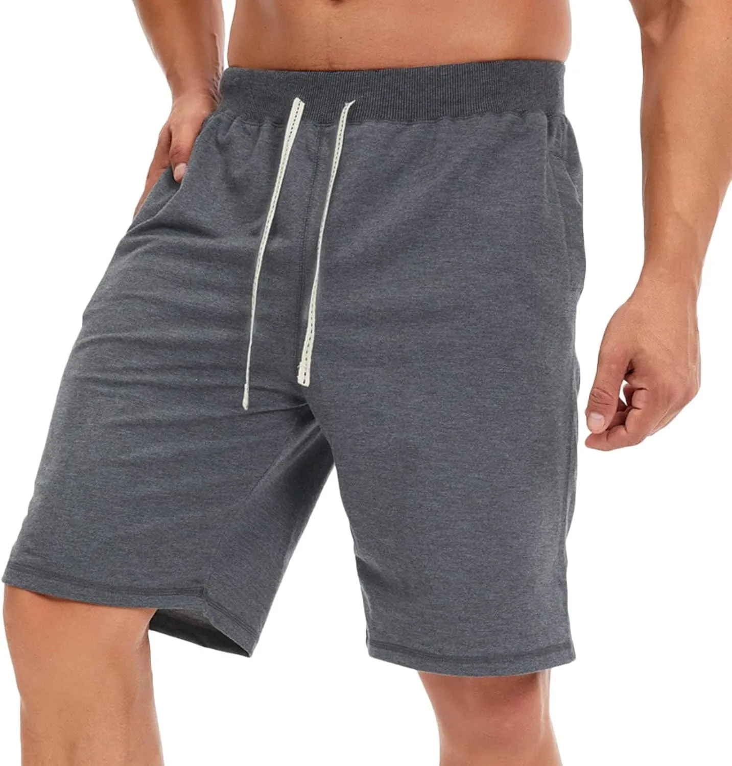 Mens Classic Casual Cotton Sweat Shorts Drawstring Athletic Pockets for Workout Lounge