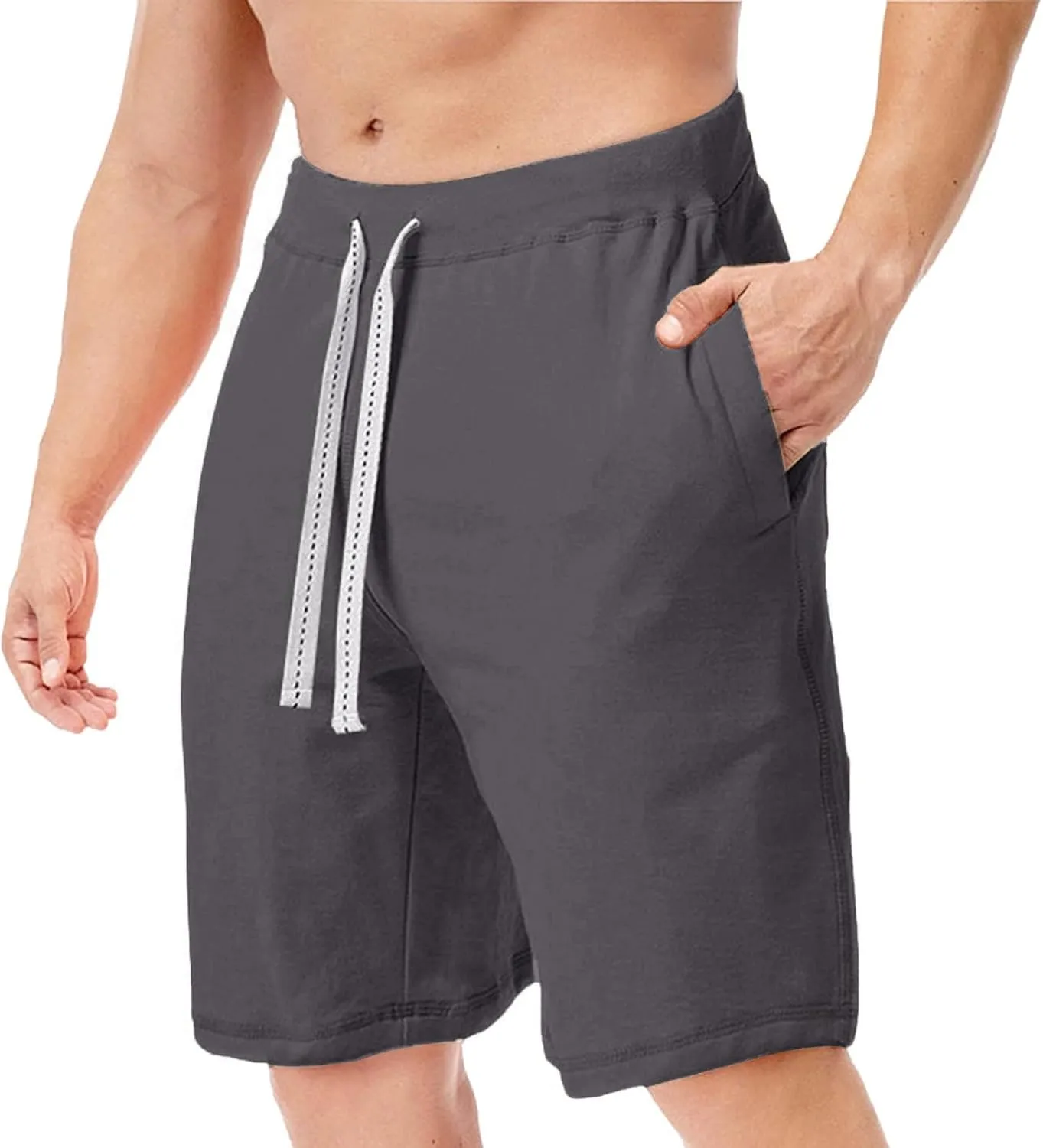 Mens Classic Casual Cotton Sweat Shorts Drawstring Athletic Pockets for Workout Lounge