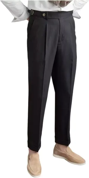 Men's Classic Pleated Dress Pants High-Waist Linen Blend Formal Business Slacks Light Breathable Casual for Summer