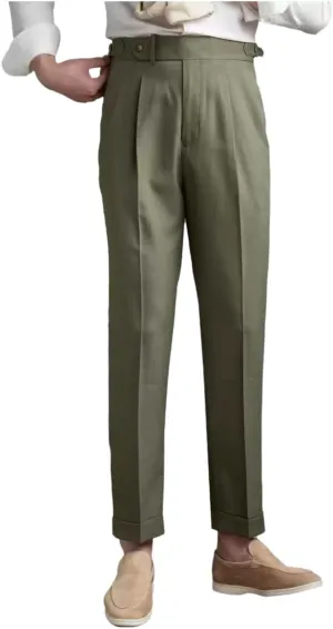 Men's Classic Pleated Dress Pants High-Waist Linen Blend Formal Business Slacks Light Breathable Casual Summer