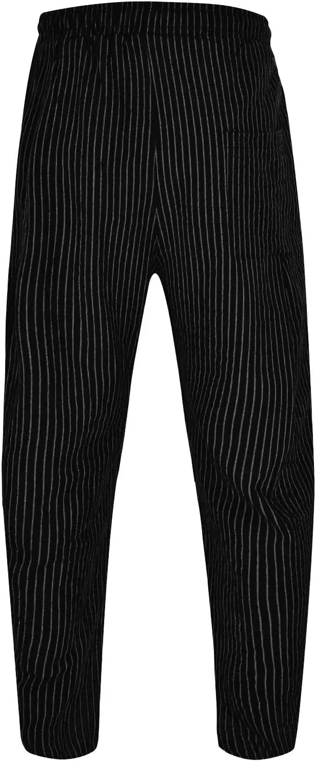 Mens Cotton Linen Striped Pants Casual Drawstring Elastic Waist Pleated Straight Leg Joggers Beach Hippie Harem Yoga Trousers