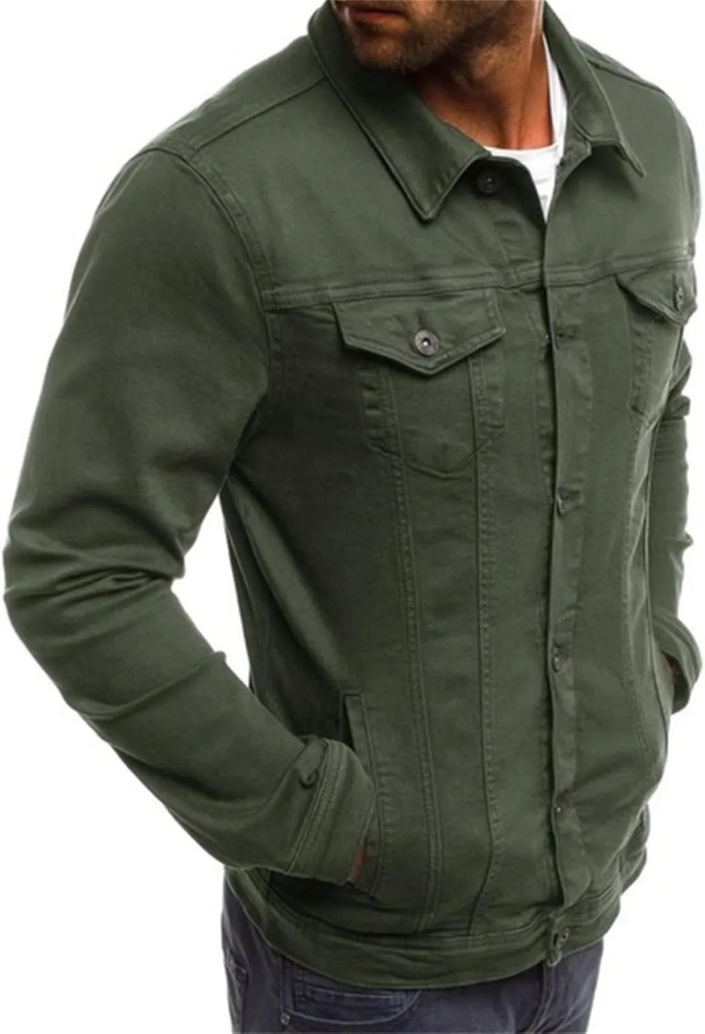 Mens Denim Jacket Cowboy Cut Western Classic Slim Fit Vintage Heavy Duty Trucker Coat Cozy Regular Fit Long Sleeve