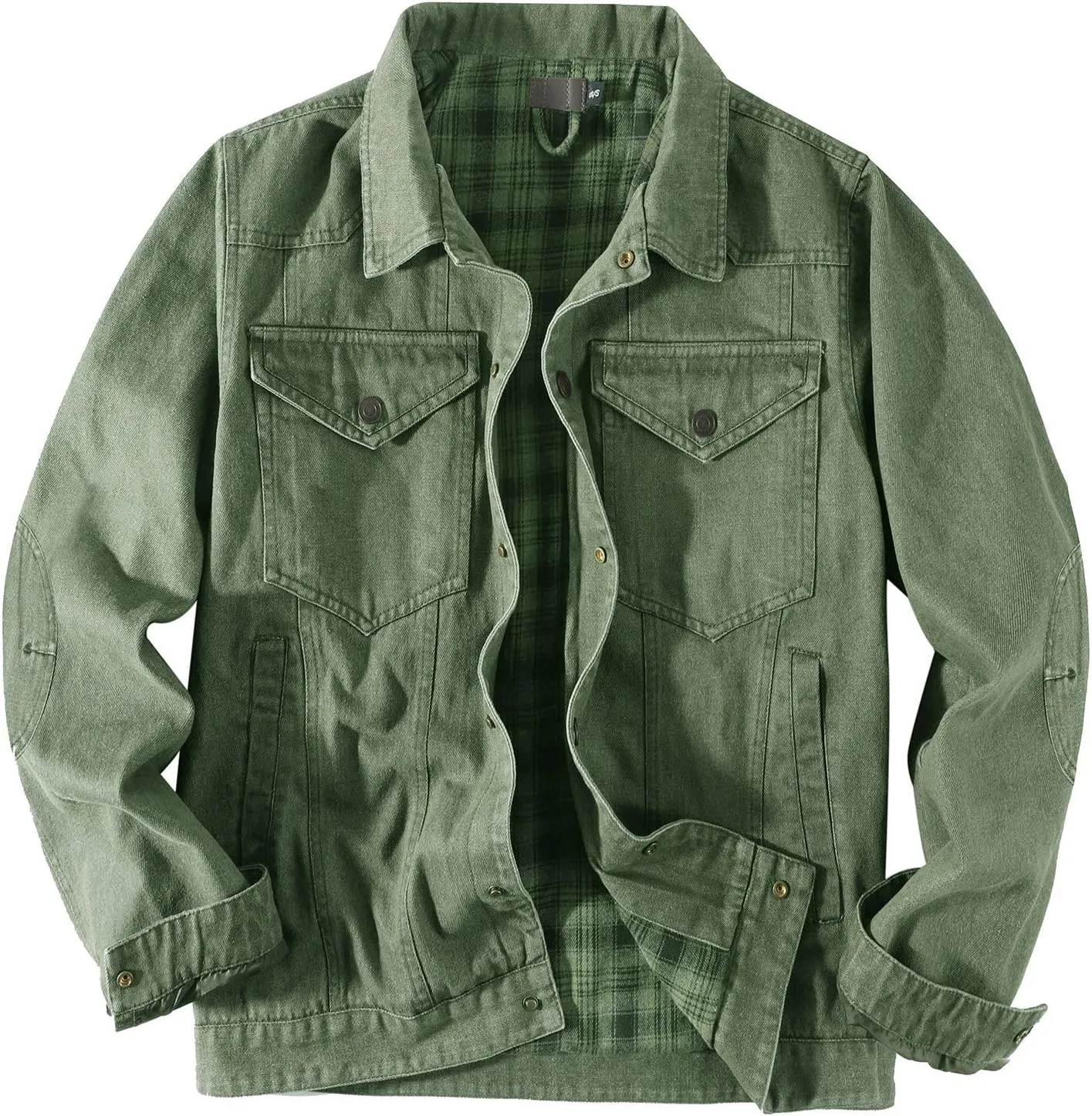 Mens Flannel Lined Denim Jacket Cowboy Cut with Snap Buttons Western Classic, Heavy Duty Trucker Coat, Slim Fit