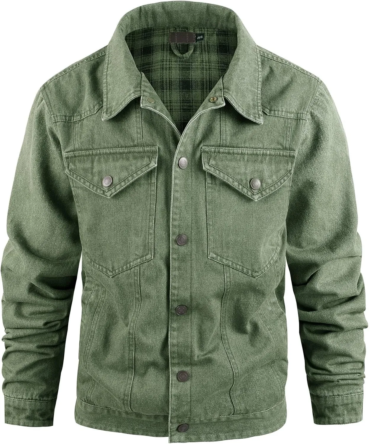 Mens Flannel Lined Denim Jacket Cowboy Cut with Snap Buttons Western Classic, Heavy Duty Trucker Coat, Slim Fit