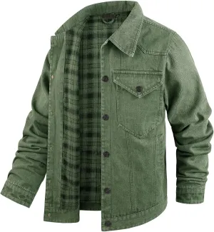 Mens Flannel Lined Denim Jacket Cowboy Cut with Snap Buttons Western Classic, Heavy Duty Trucker Coat, Slim Fit