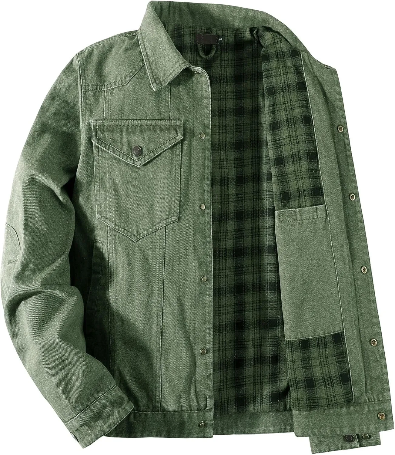 Mens Flannel Lined Denim Jacket Cowboy Cut with Snap Buttons Western Classic, Heavy Duty Trucker Coat, Slim Fit
